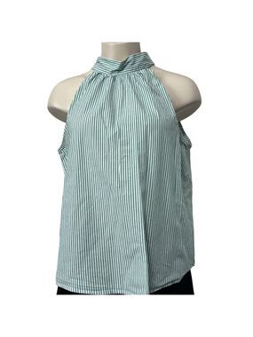 J. by J. Crew Green White Striped Halter Top – Size 12 – Cotton Blend